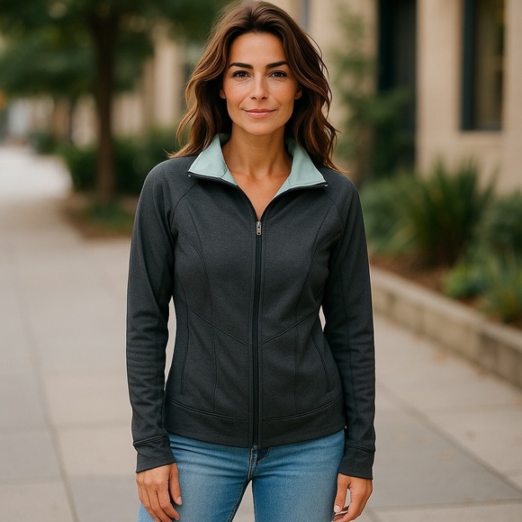 Lucy Gray Zip-Up Jacket – Stylish & Comfy Everyday Layer | Size L - Picture 1 of 6